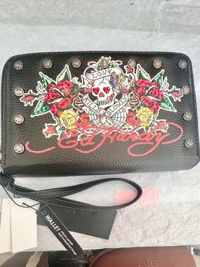 ED HARDY Women's Zip Around Wallet Wristlet Organizer Clutch NWT